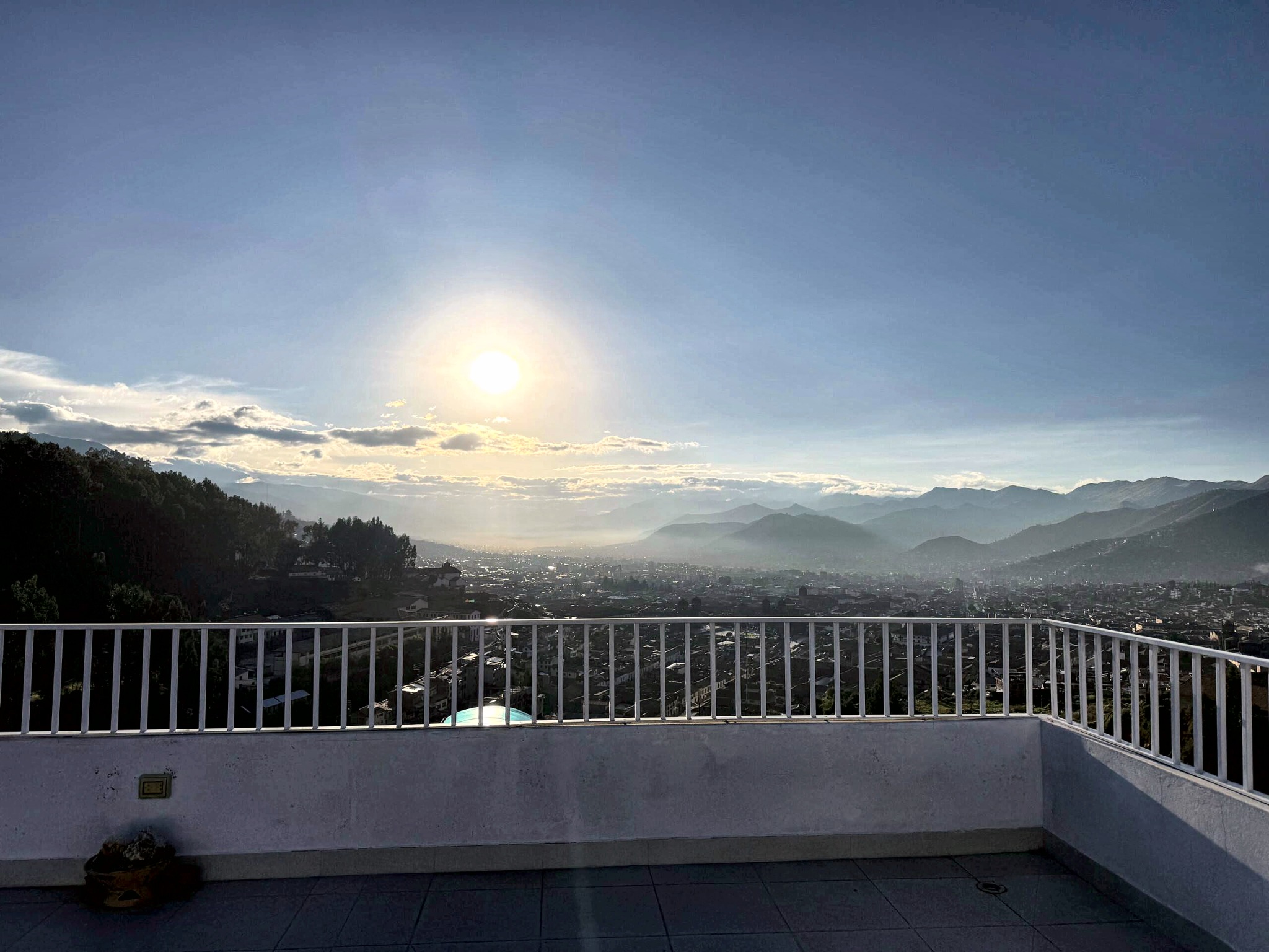Sun over the valley from the terrace